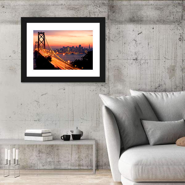 San Francisco And Bay Bridge At Sunset Canvas Wall Art