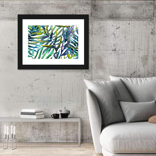 Abstract Tropical Leaves in Teal and Green Canvas Wall Art