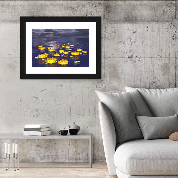 Yellow Water Lilies at Twilight Canvas Wall Art