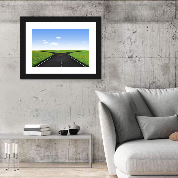 Forked Road in Sunlit Meadows Canvas Wall Art