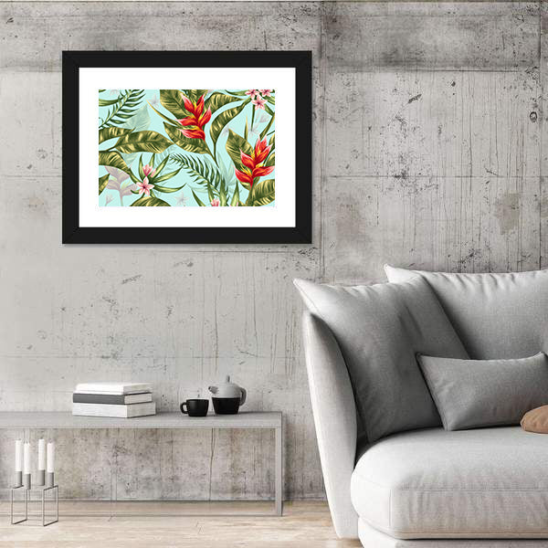 Tropical Heliconia and Plumeria Pattern Canvas Wall Art