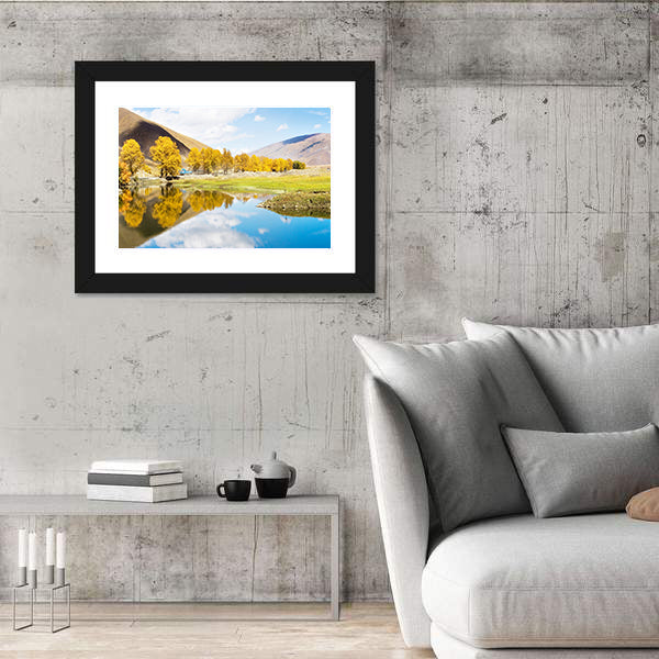 Autumn Mountain Lake with Golden Trees Canvas Wall Art