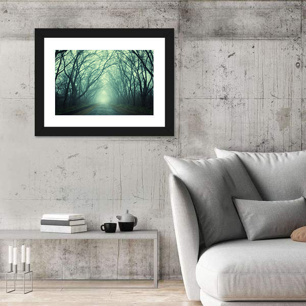Mysterious Path In Dark Autumn Forest Canvas Wall Art