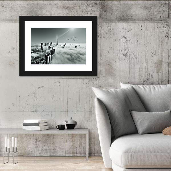 Dubai Downtown In Dense Fog Canvas Wall Art