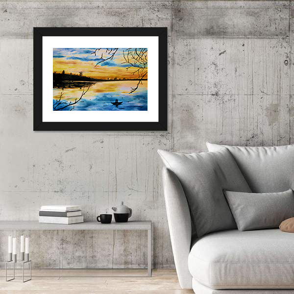 Lovers in a Boat at Sunset Canvas Wall Art