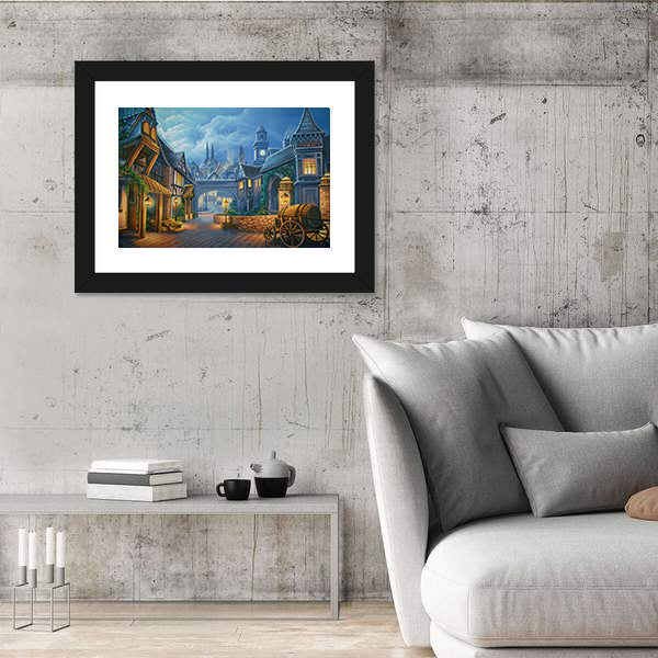 Twilight Medieval Village Through Stone Archway Canvas Wall Art