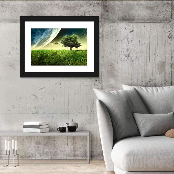 Green Meadow with Pterodactyls Canvas Wall Art