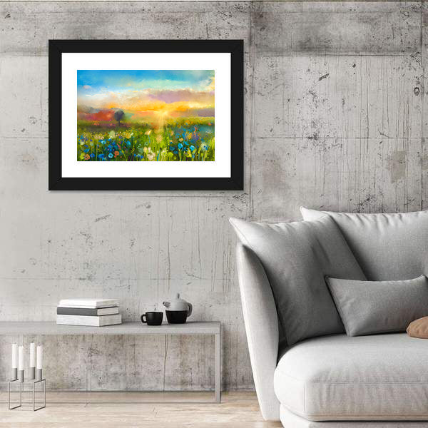 Sunset Over Wildflower Meadow Canvas Wall Art