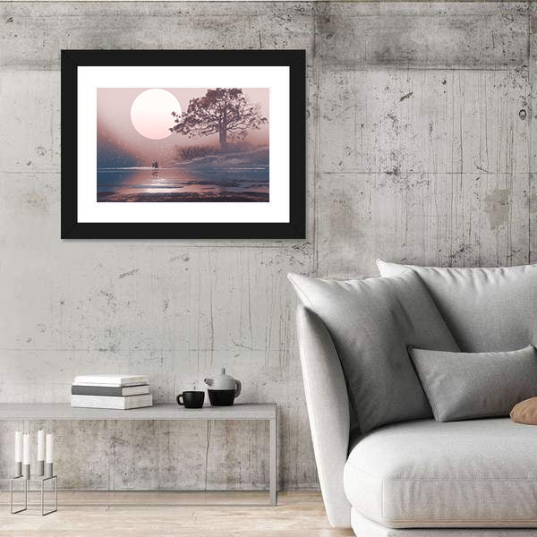 Love Couple Under Moon Canvas Wall Art