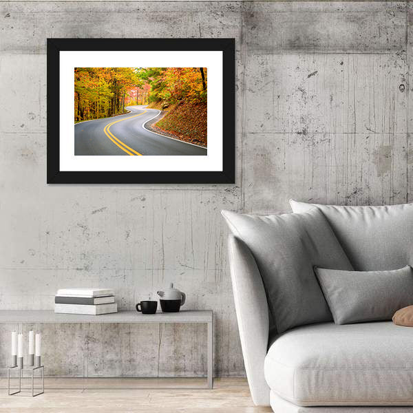 Winding Road Through Fall Forest In Appalachian Mountains Canvas Wall Art