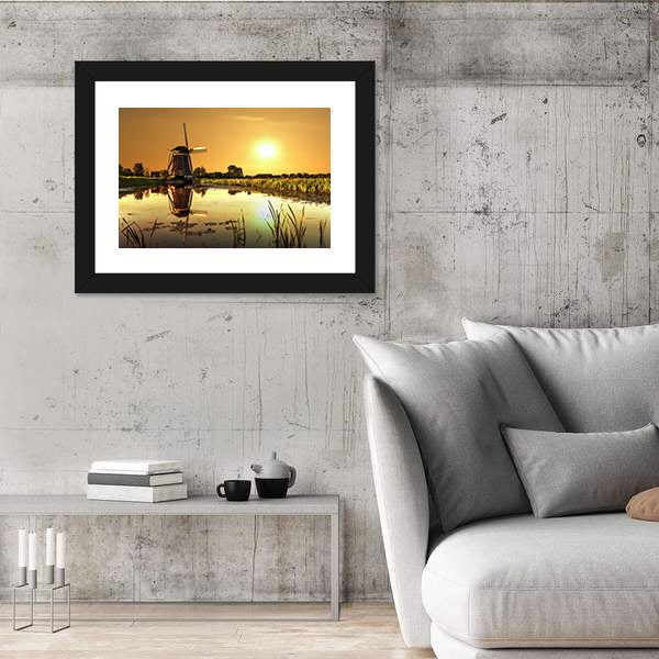 Dutch Windmill At Kinderdijk In Netherlands Canvas Wall Art