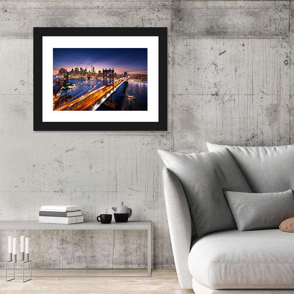 Dusk Over Manhattan Bridge Canvas Wall Art
