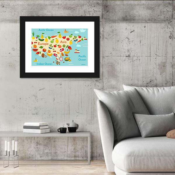 Fruit World Map Canvas Wall Art
