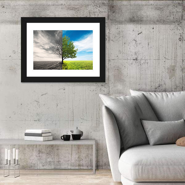 Lonely Tree In Field Canvas Wall Art
