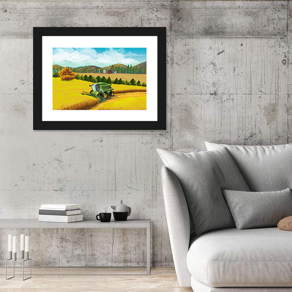 Combine Harvester in Golden Wheat Canvas Wall Art