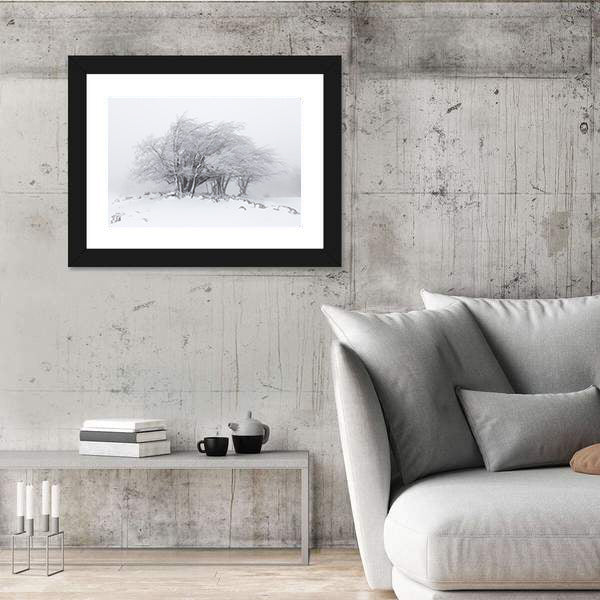 Foggy Winter Landscape In The Forest Canvas Wall Art