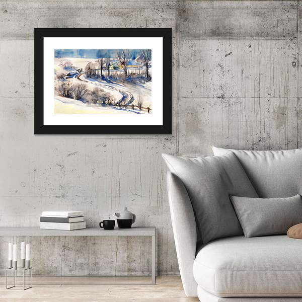 Road To Winter Village Canvas Wall Art