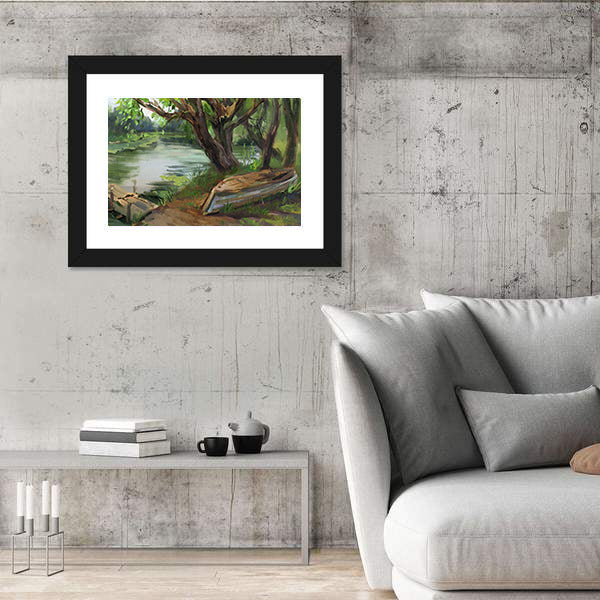 Willow Trees By The Water Canvas Wall Art