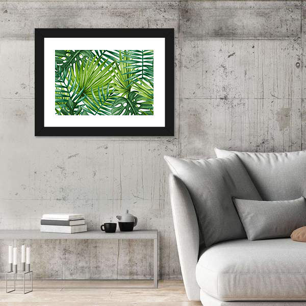 Tropical Monstera and Palm Leaves Canvas Wall Art