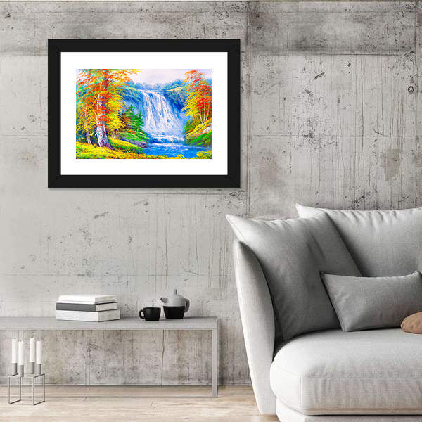 Autumn Waterfall with Colorful Foliage Canvas Wall Art