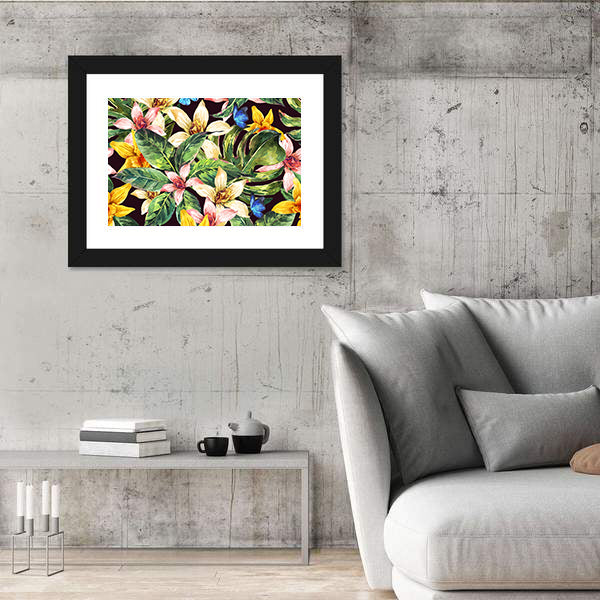 Watercolor Tropical Leaves Pattern Canvas Wall Art