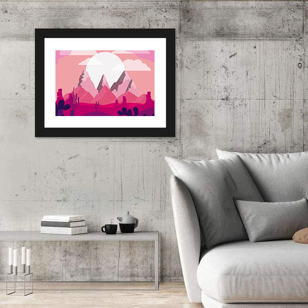 Desert Sunset Mountain Illustration Canvas Wall Art