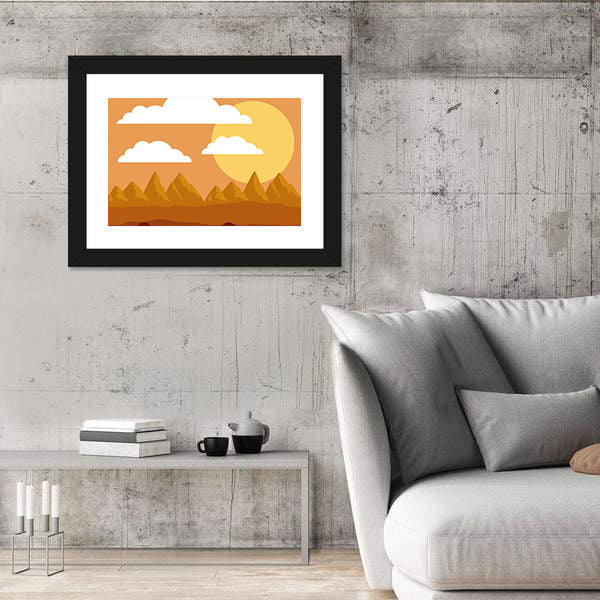 Desert Sunset Illustration Canvas Wall Art