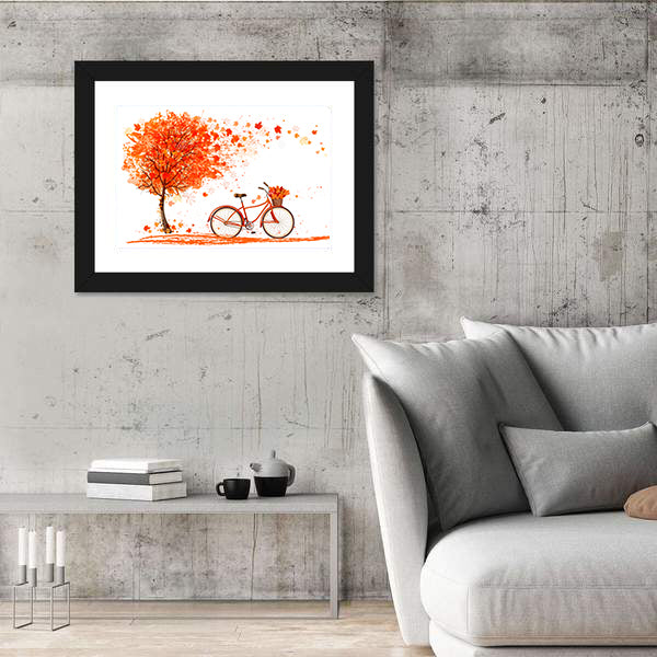 Bicycle Under Autumn Tree Canvas Wall Art