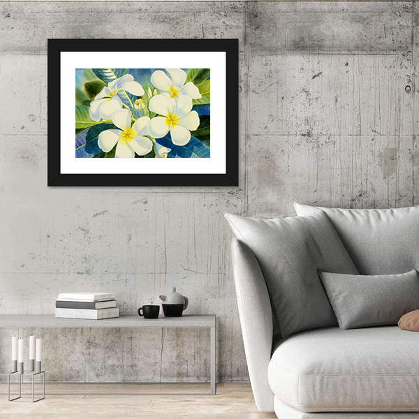 Realistic White Plumeria Close-up Canvas Wall Art