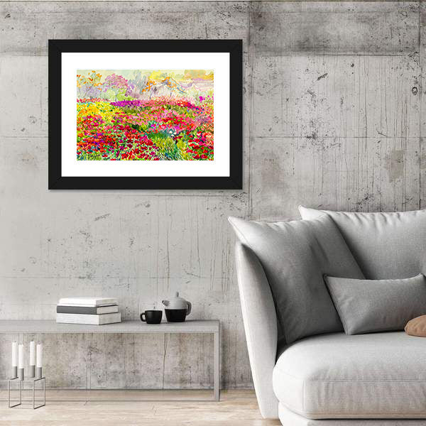 Watercolor Poppy Field in Spring Canvas Wall Art