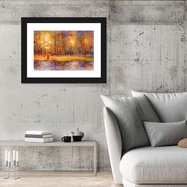 Colorful Autumn Trees at Lakeside Canvas Wall Art
