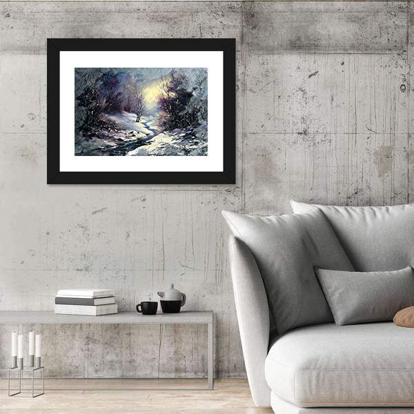 River In Winter Woods Canvas Wall Art