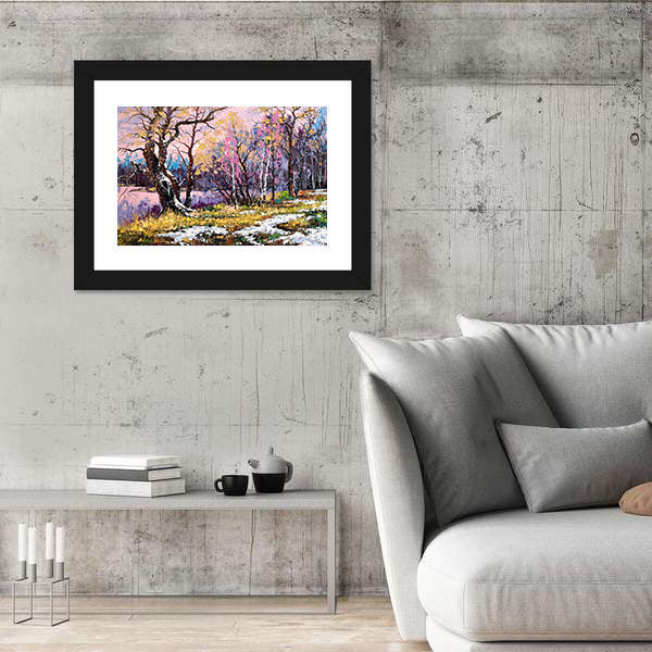 Autumn On Bank Of Lake Canvas Wall Art
