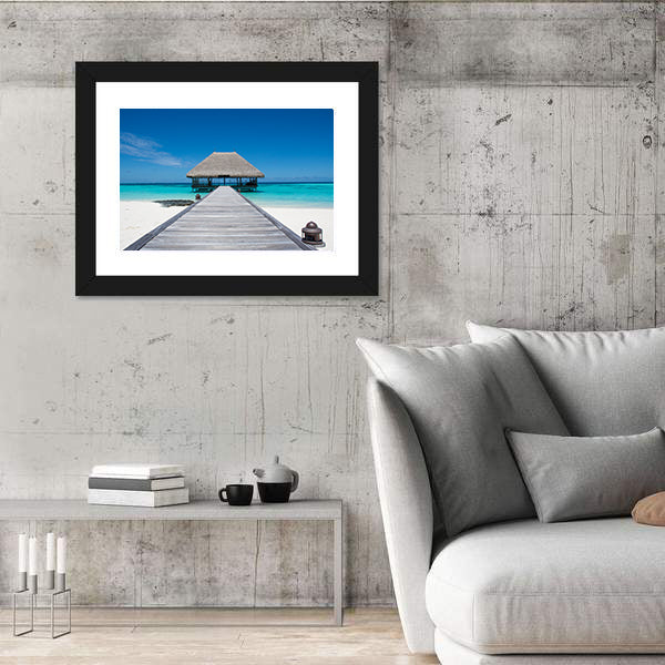Maldives Wooden Pier to Overwater Bungalow Canvas Wall Art