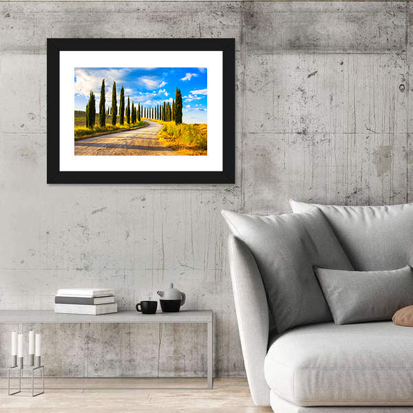 Tuscany Cypress Trees Along Winding Road Canvas Wall Art