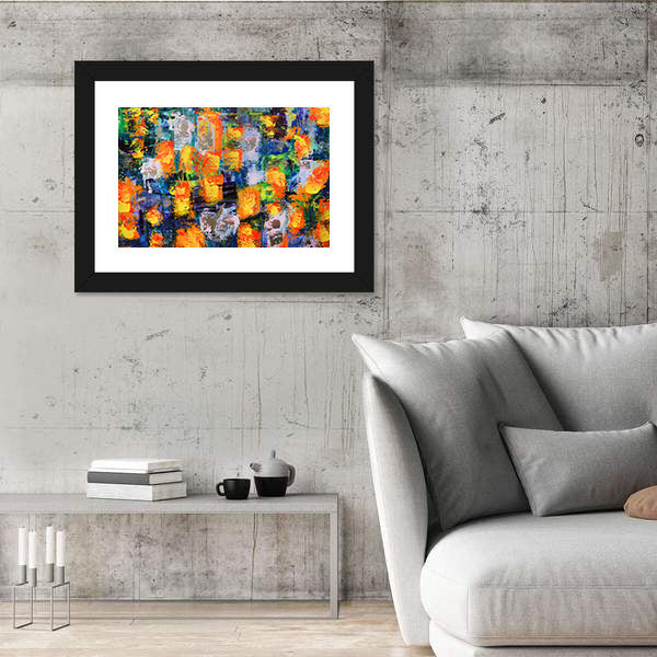 Abstract Fire Flames in Textured Color Grid Canvas Wall Art