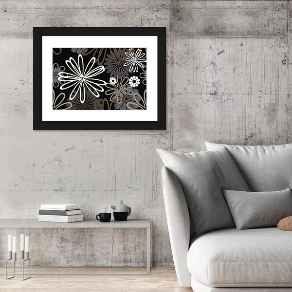 Retro Abstract Floral in Black and White Canvas Wall Art