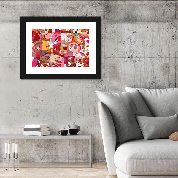 Crowded Abstract Faces in Warm Tones Canvas Wall Art