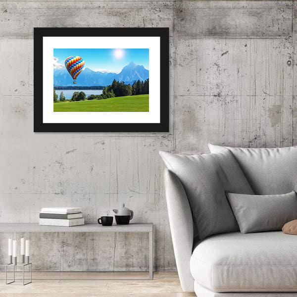 Bavaria Hot Air Balloon Over Alpine Lake Canvas Wall Art