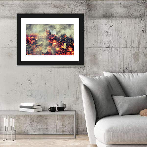 Burning City Abstract Canvas Wall Art