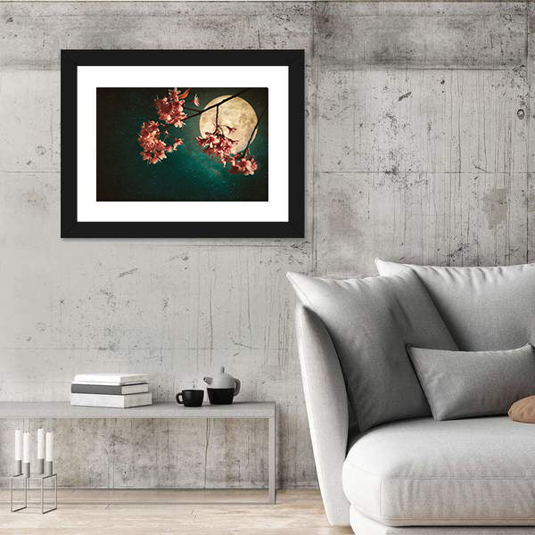Moonlit Cherry Blossom Branch Canvas Wall Art