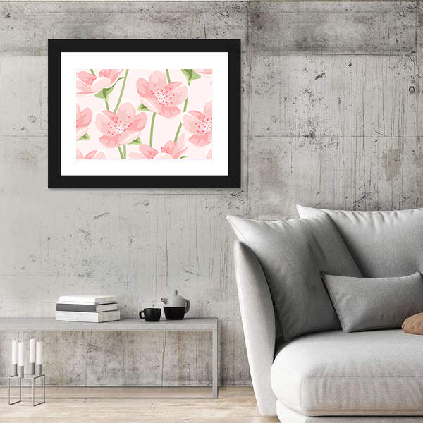 Blooming Pink Sakura Pattern Canvas Wall Art