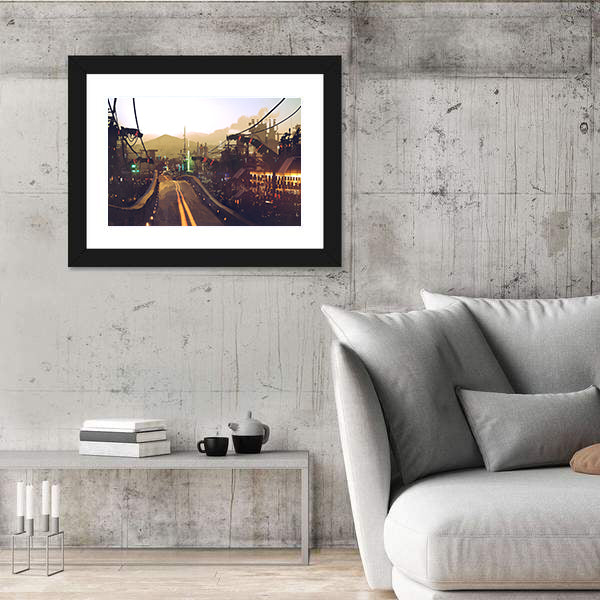 Futuristic Highway at Dusk Canvas Wall Art