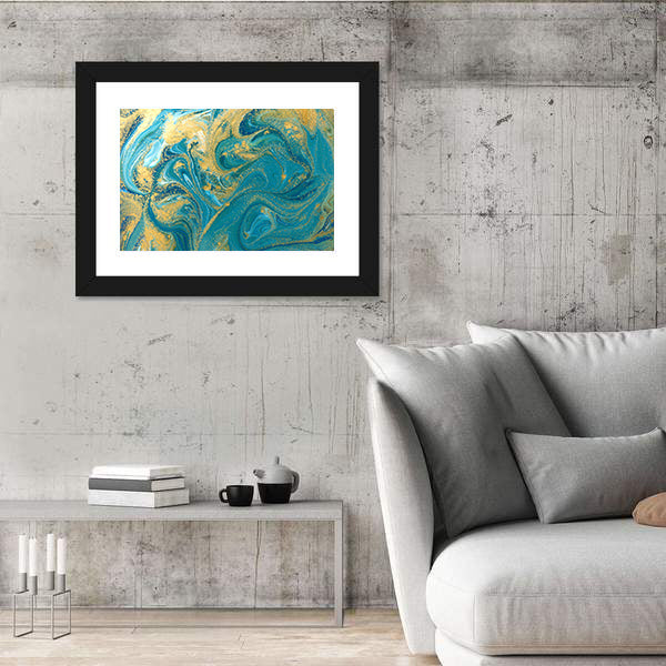 Teal Ink Marble with Gold Veins Canvas Wall Art