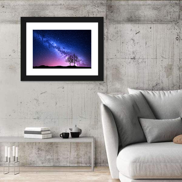 Starry Sky With Pink Milky Way Canvas Wall Art