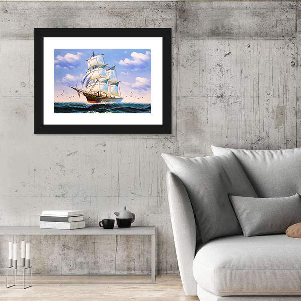 Three-masted Sailing Ship at Sea Canvas Wall Art