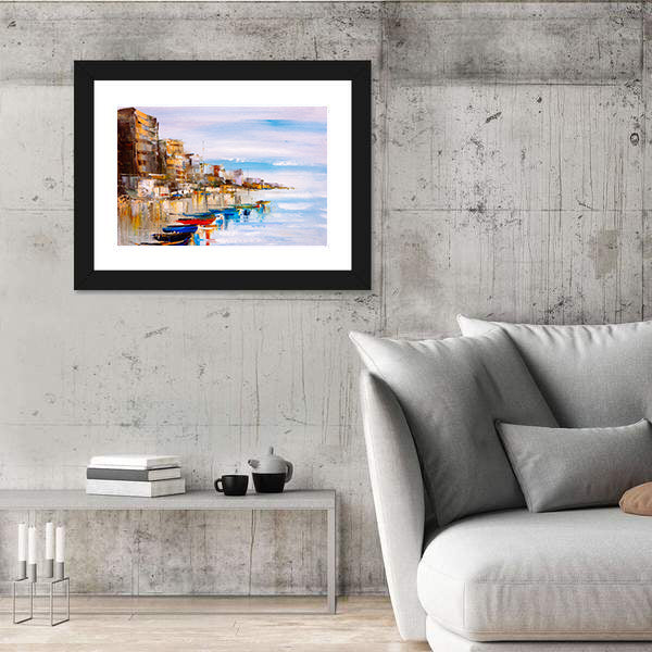 Abstract Harbor with Fishing Boats Canvas Wall Art