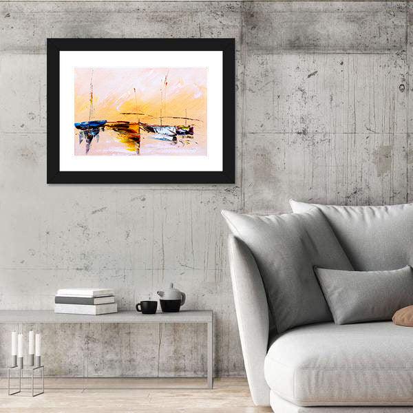 Abstract Sailboats at Sunset Canvas Wall Art