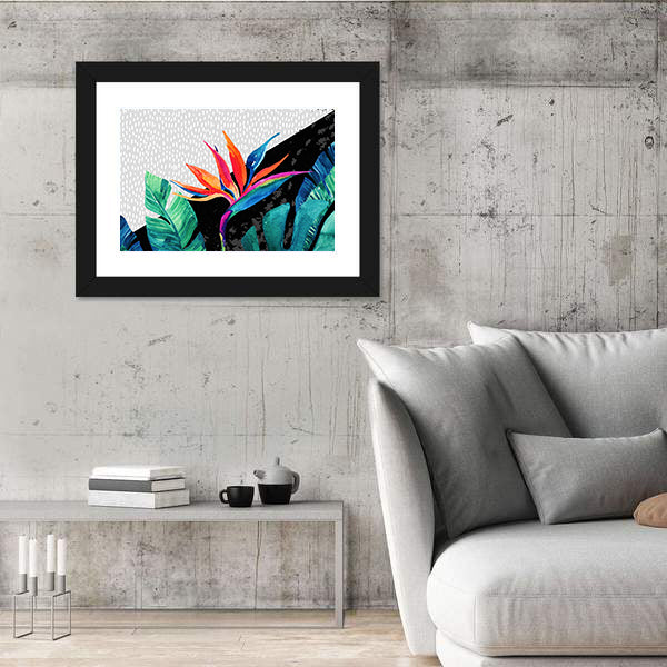 Tropical Minimalist Bird of Paradise and Monstera Canvas Wall Art