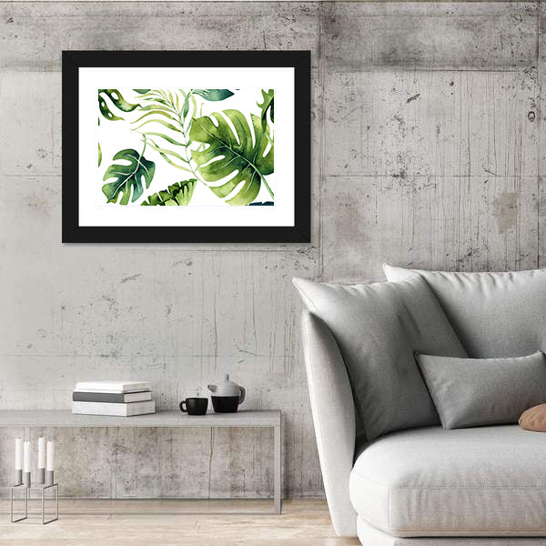 Tropical Monstera and Palm Leaves Canvas Wall Art